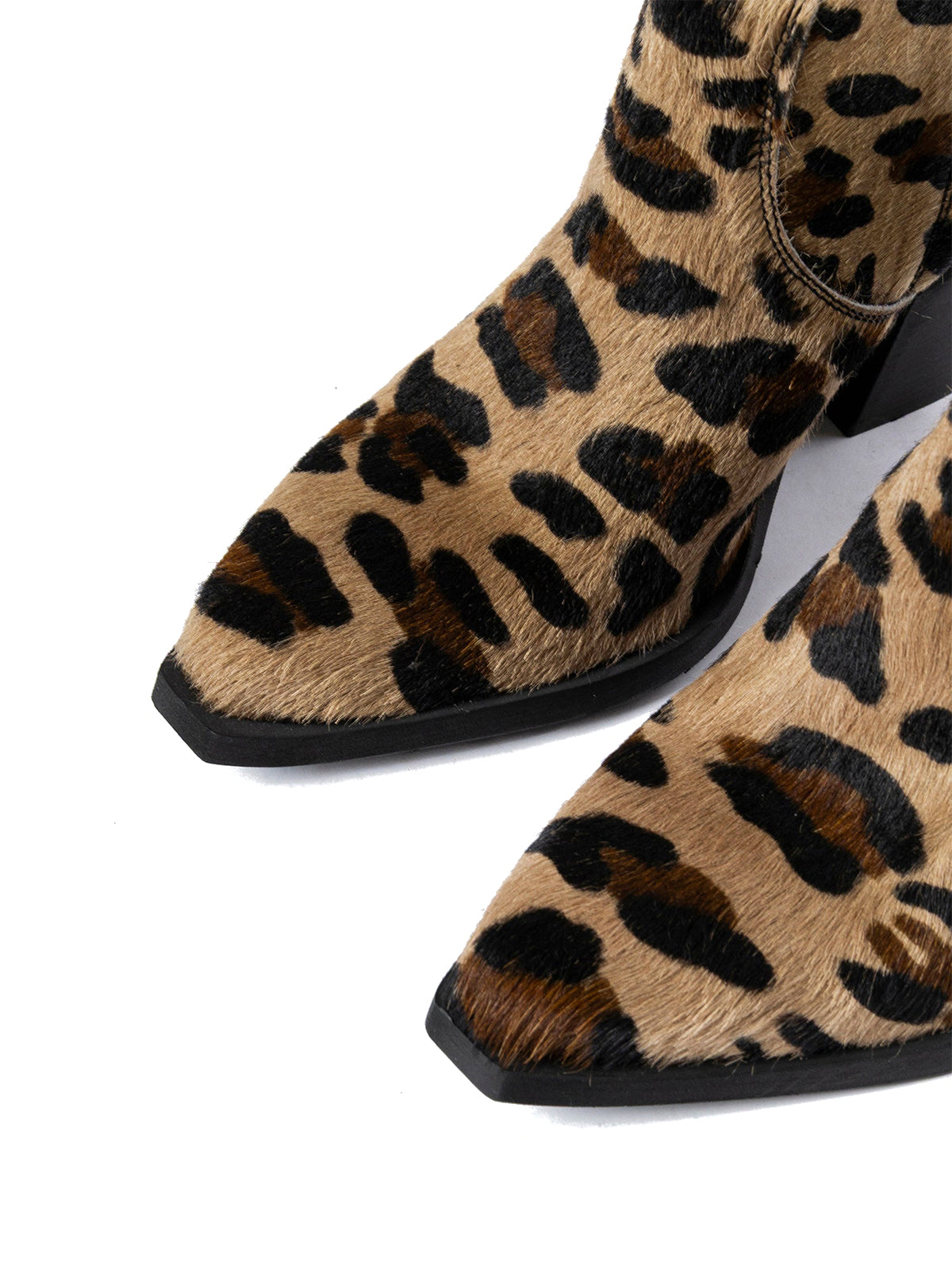 Leopard Pony Hair Snip-Toe Full-Zip Ankle Cowgirl Boots