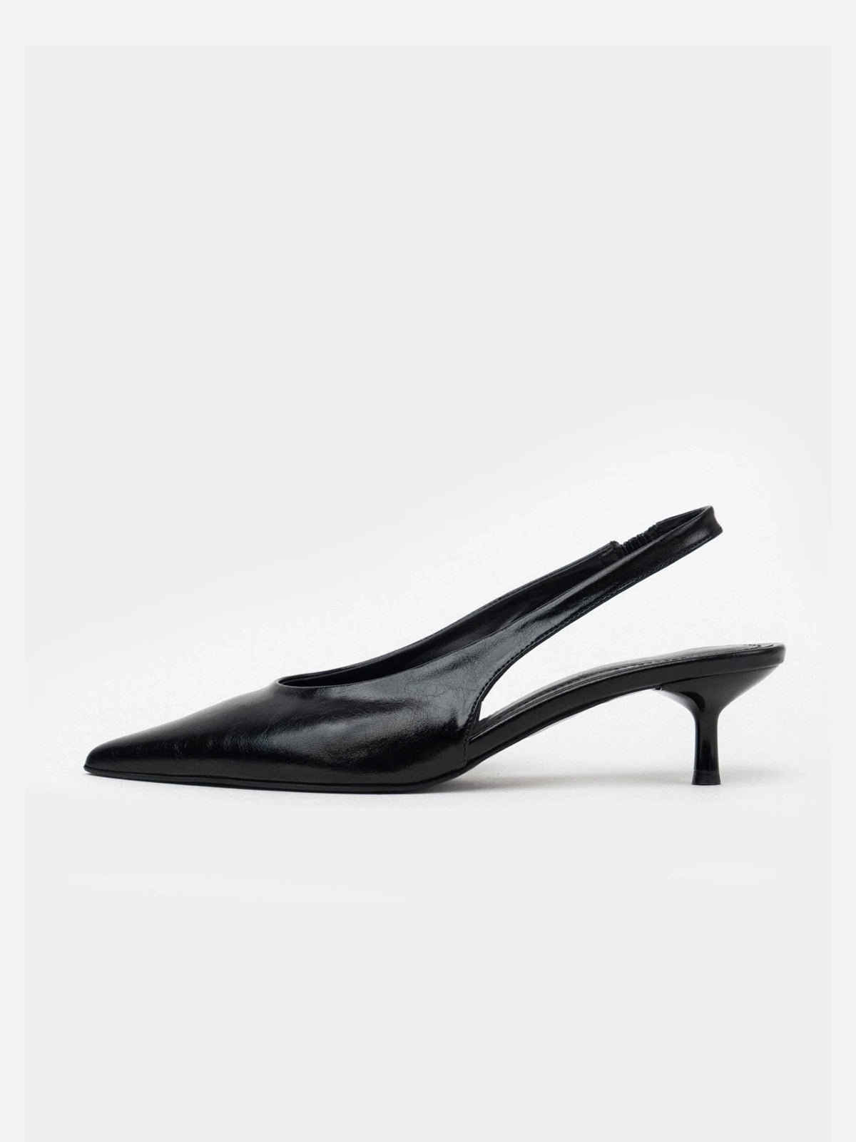 Slingback Pointed-Toe Kitten Heels - Black