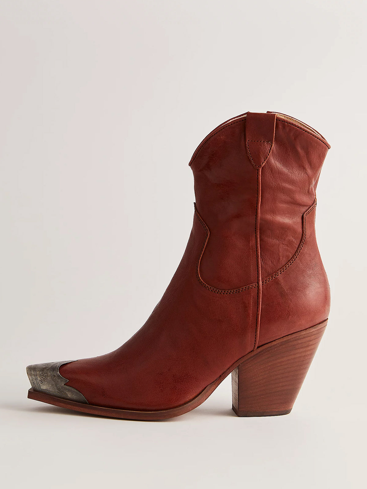Metal Snip-Toe Full-Zip Classic Cowgirl Ankle Boots - Cherry Mahogany