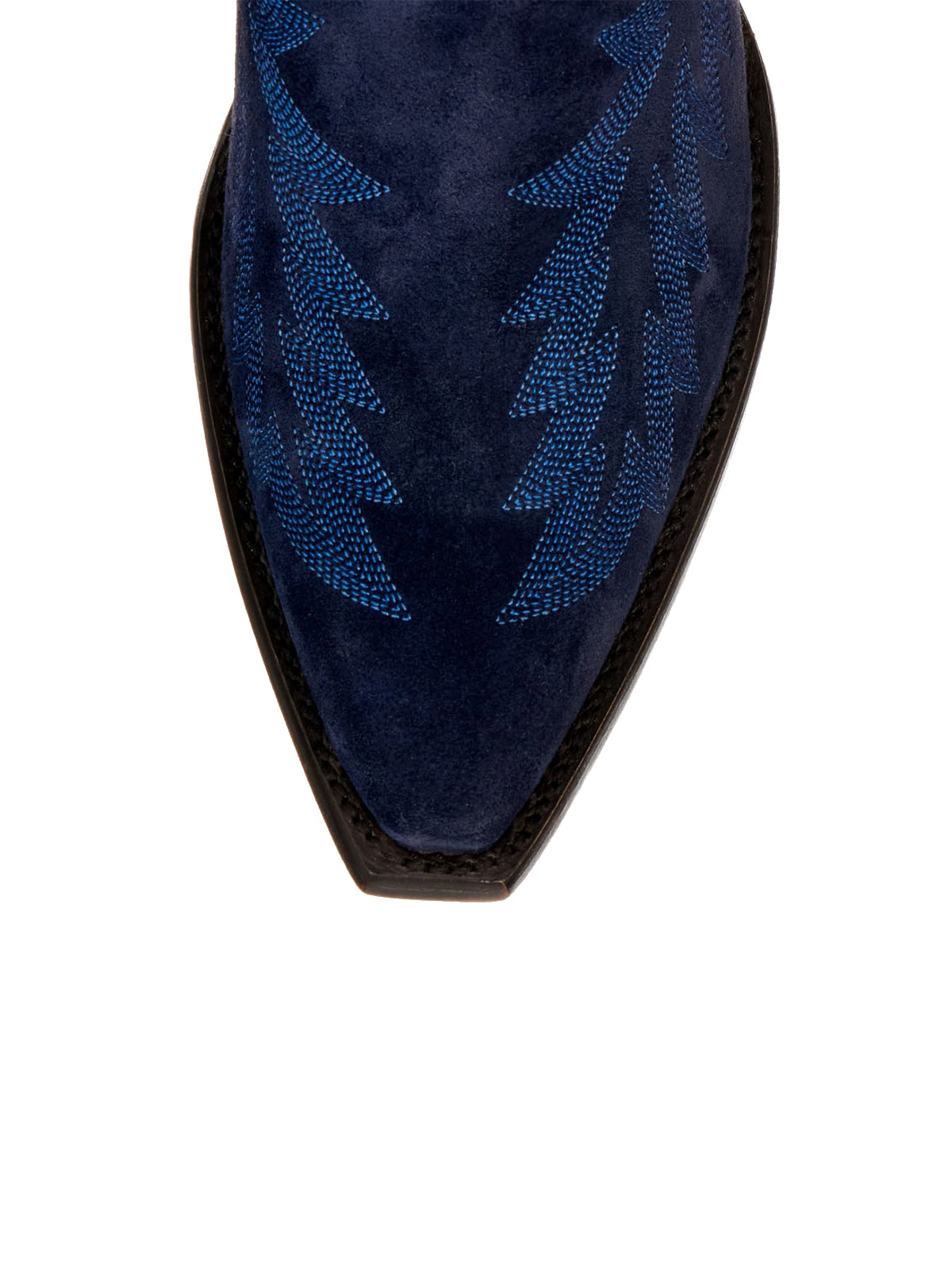 Navy Blue Faux Suede Snip-Toe Embroidery Wide Calf Knee High Cowgirl Boots