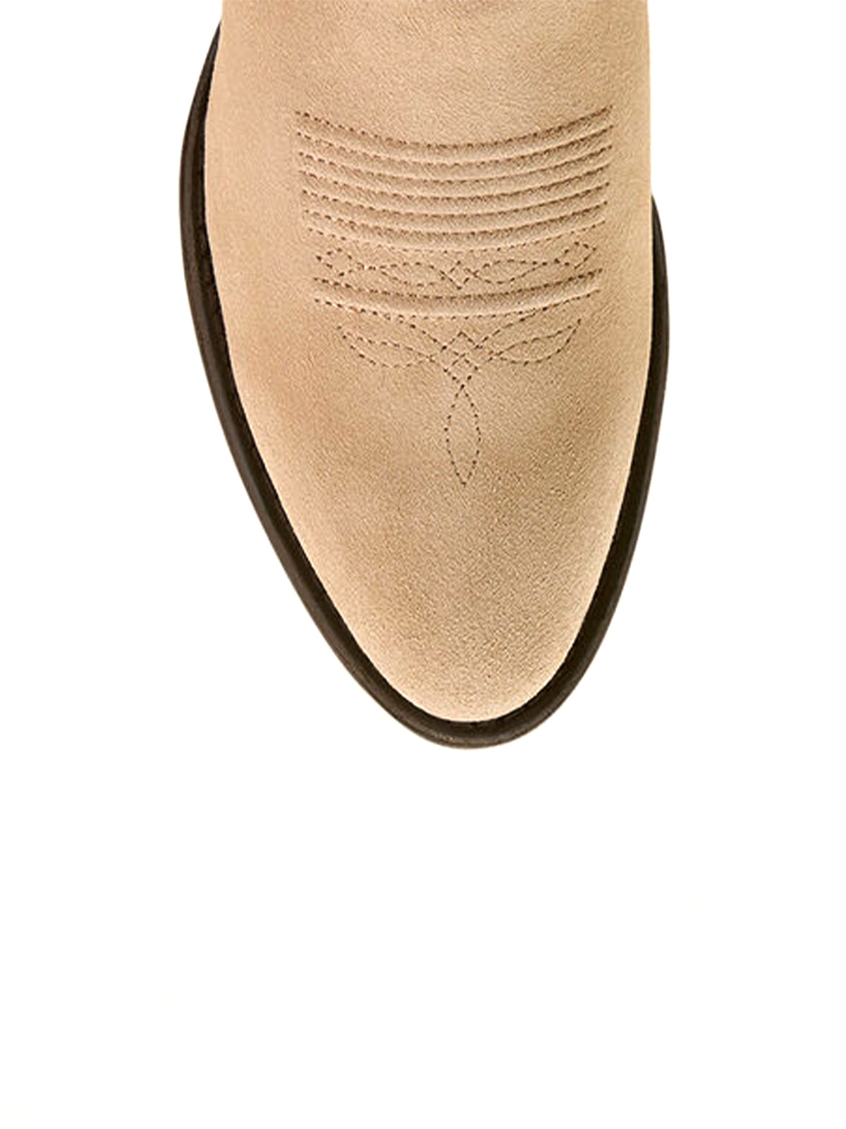 Taupe Faux Suede Embroidery Almond-Toe Mid Calf Cowgirl Boots
