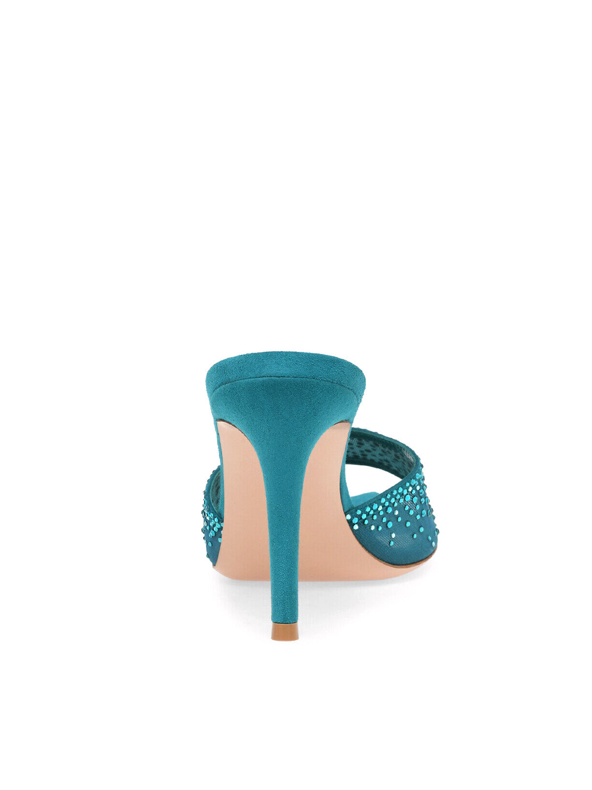 Rhinestones Mesh Open Pointed-Toe Backless Slip-On High Heels – Light Blue