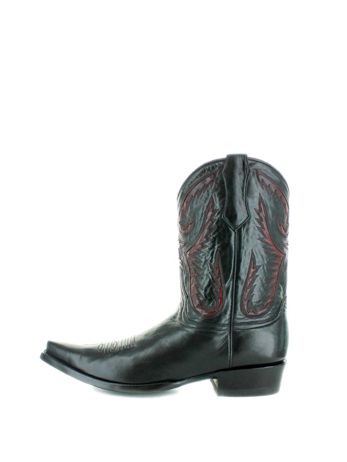 Black Snip-Toe Embroidery Inlay Mid Calf Cowgirl Boots