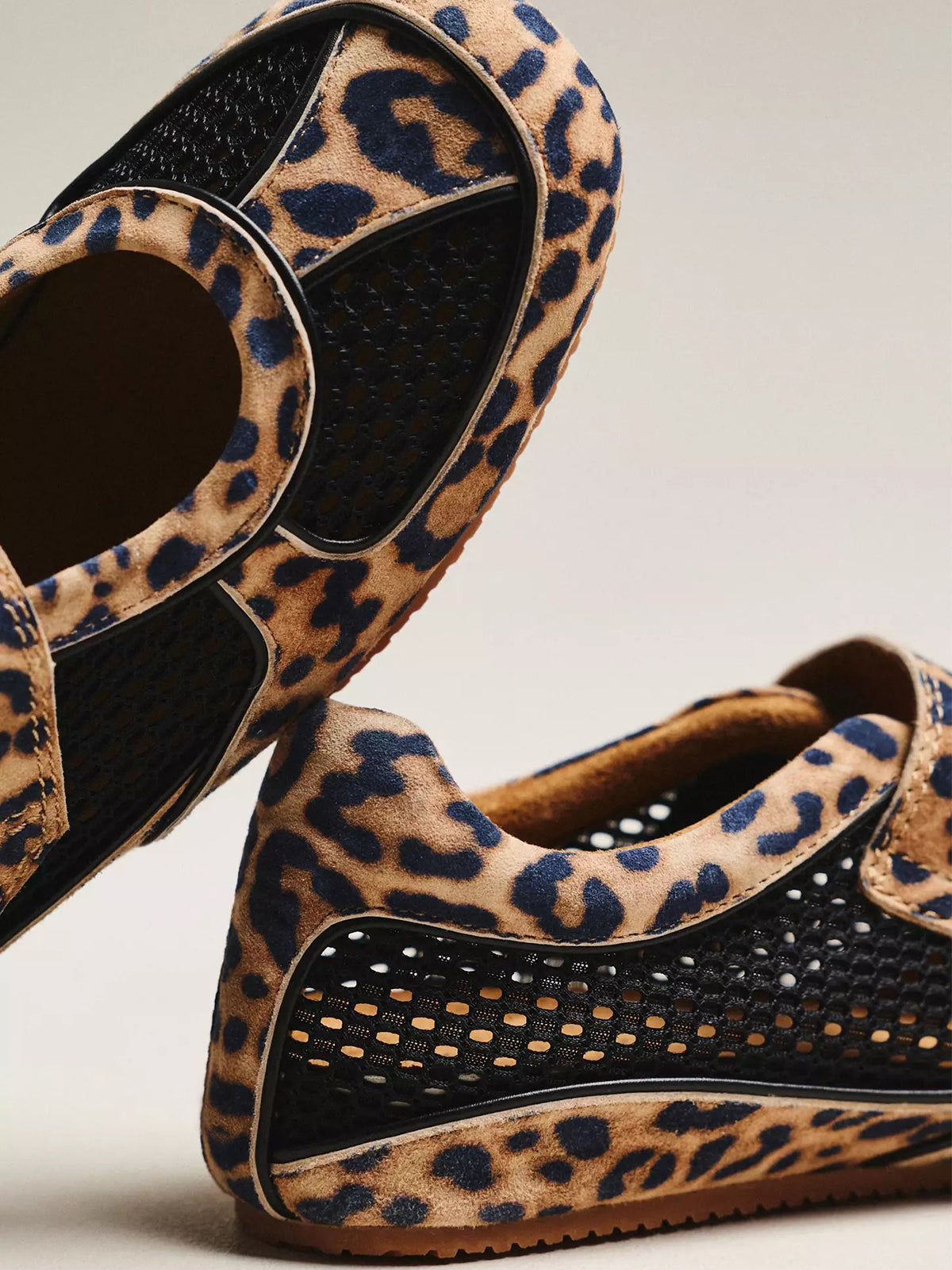 Leopard Faux Suede And Black Mesh Round-Toe Mary Jane Sneakers