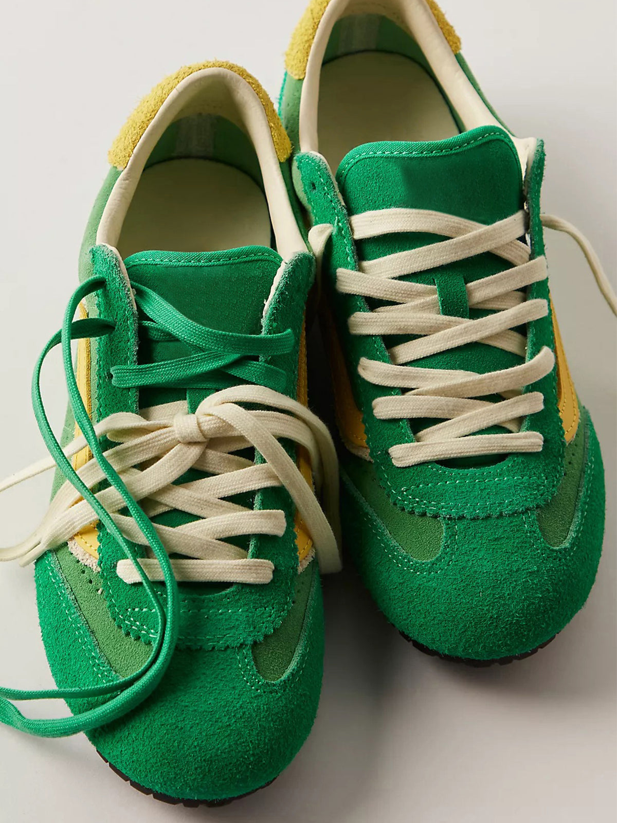 Green Faux Suede Round-Toe Lace-Up Flats Sneakers
