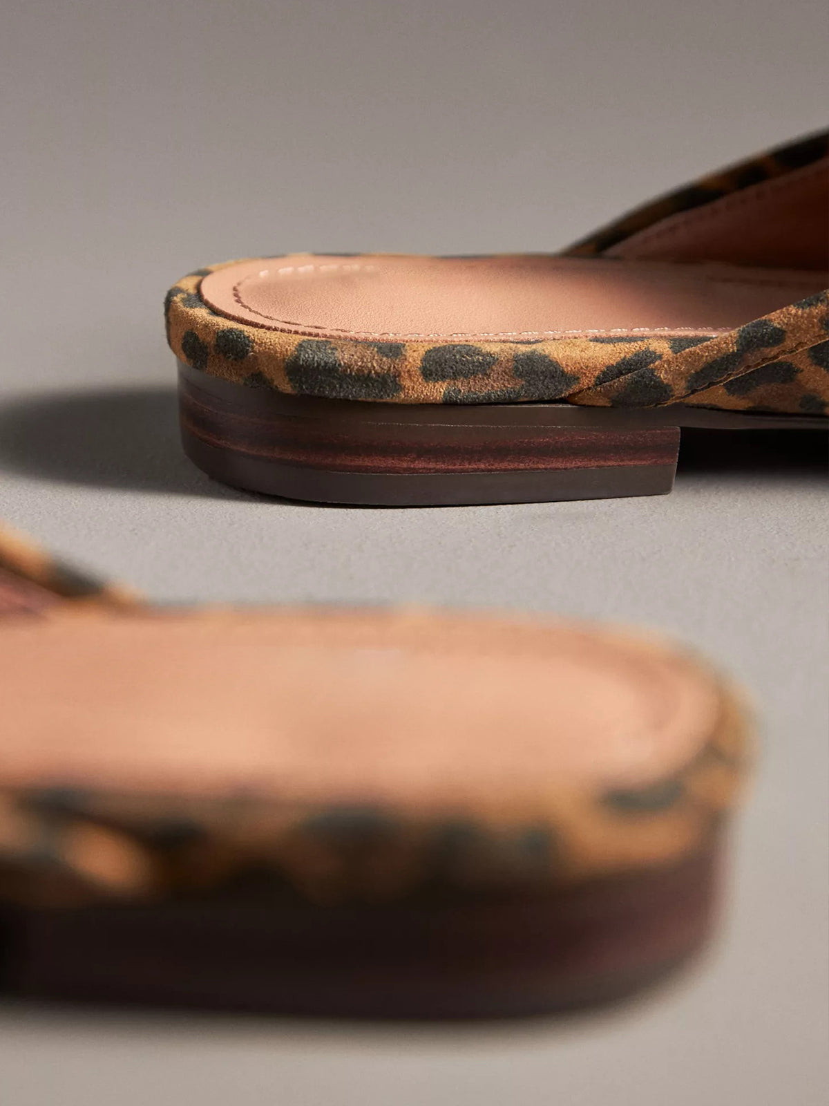 Leopard Faux Suede Square-Toe Slip-On Front Metal Detail Flats Loafers