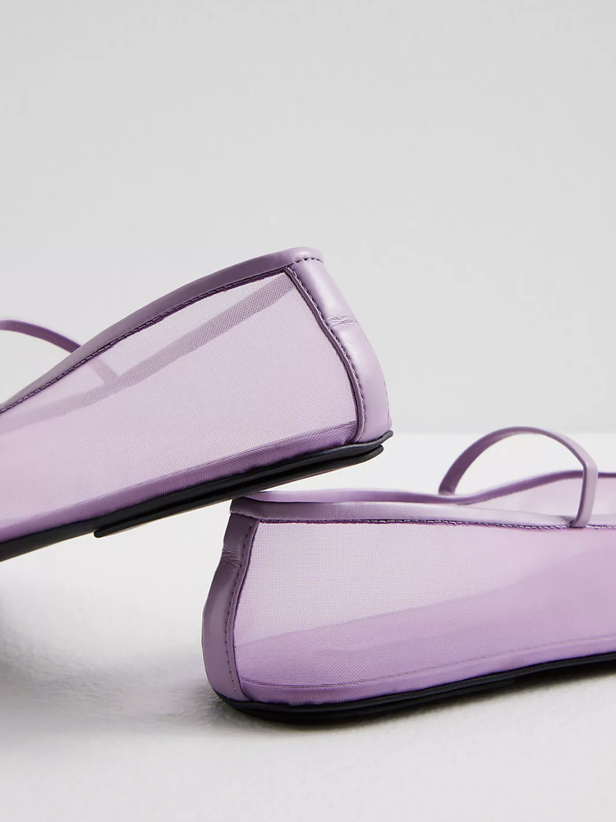 Light Blue Mesh Ballet Vegan Leather Round-Toe Vamp Strap Flats