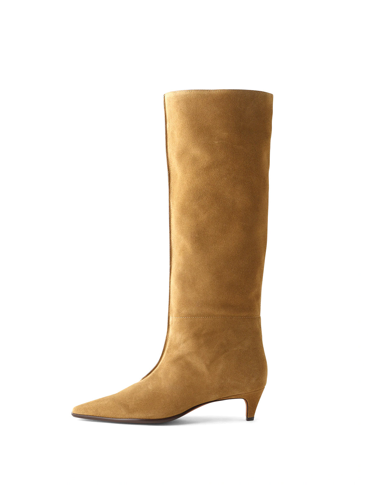 Brown Faux Suede Pointed-Toe Simple Knee High Boots