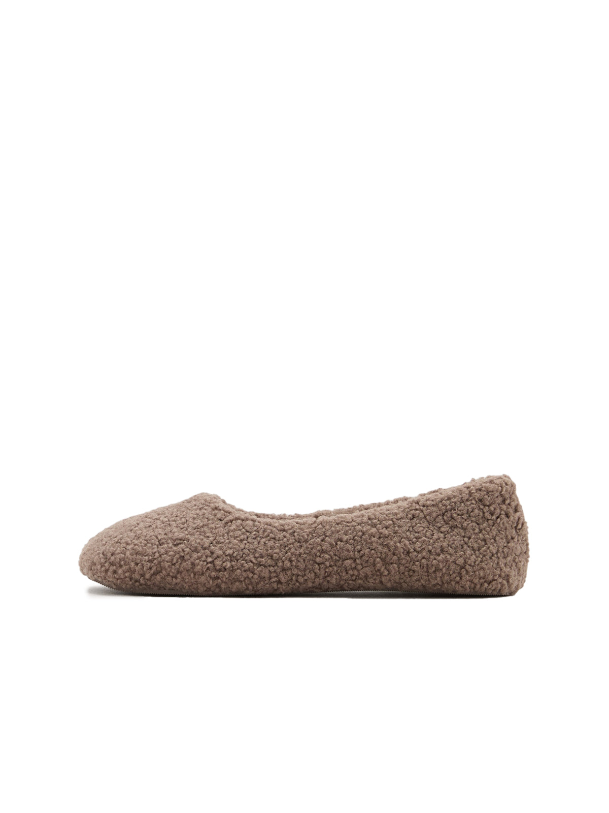 Brown Plush Square-Toe Slip-On Flats