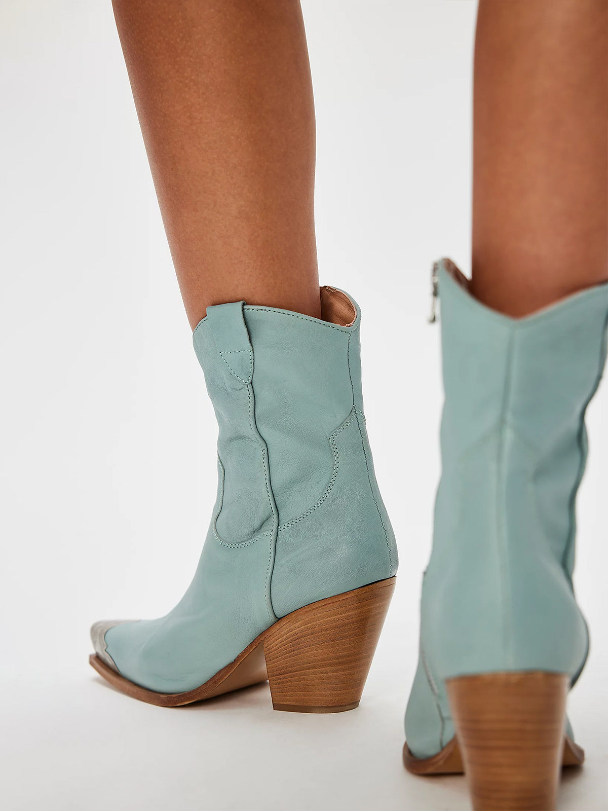 Metal Snip-Toe Full-Zip Classic Cowgirl Ankle Boots - Turquoise