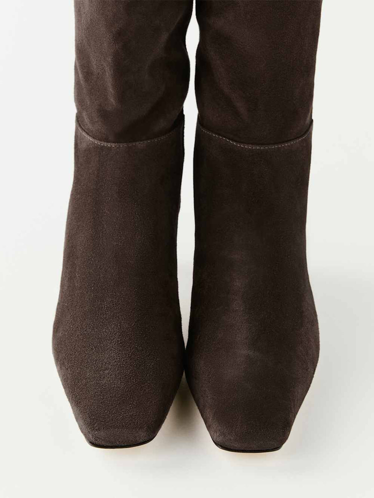 Chocolate Faux Suede Square-Toe Simple Wide Calf Knee High Stiletto Boots