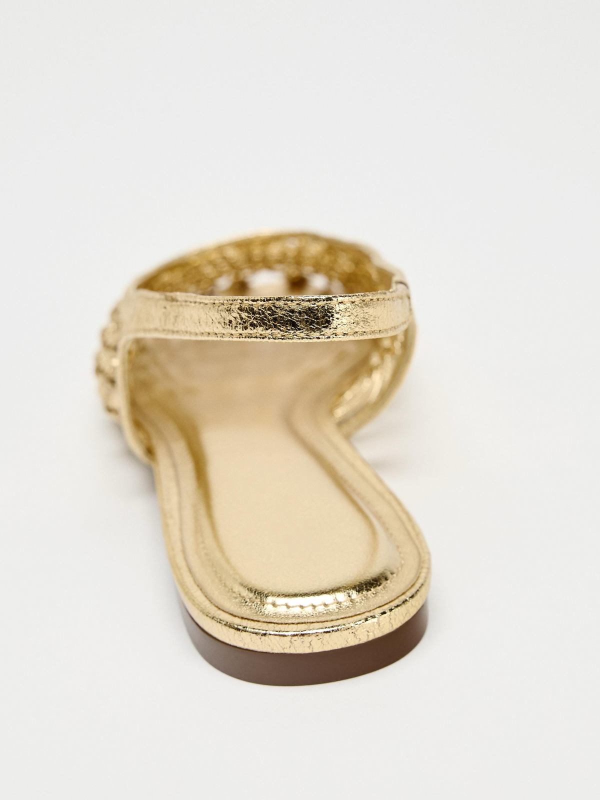 Metallic Gold Woven Round-Toe Slingback Flats