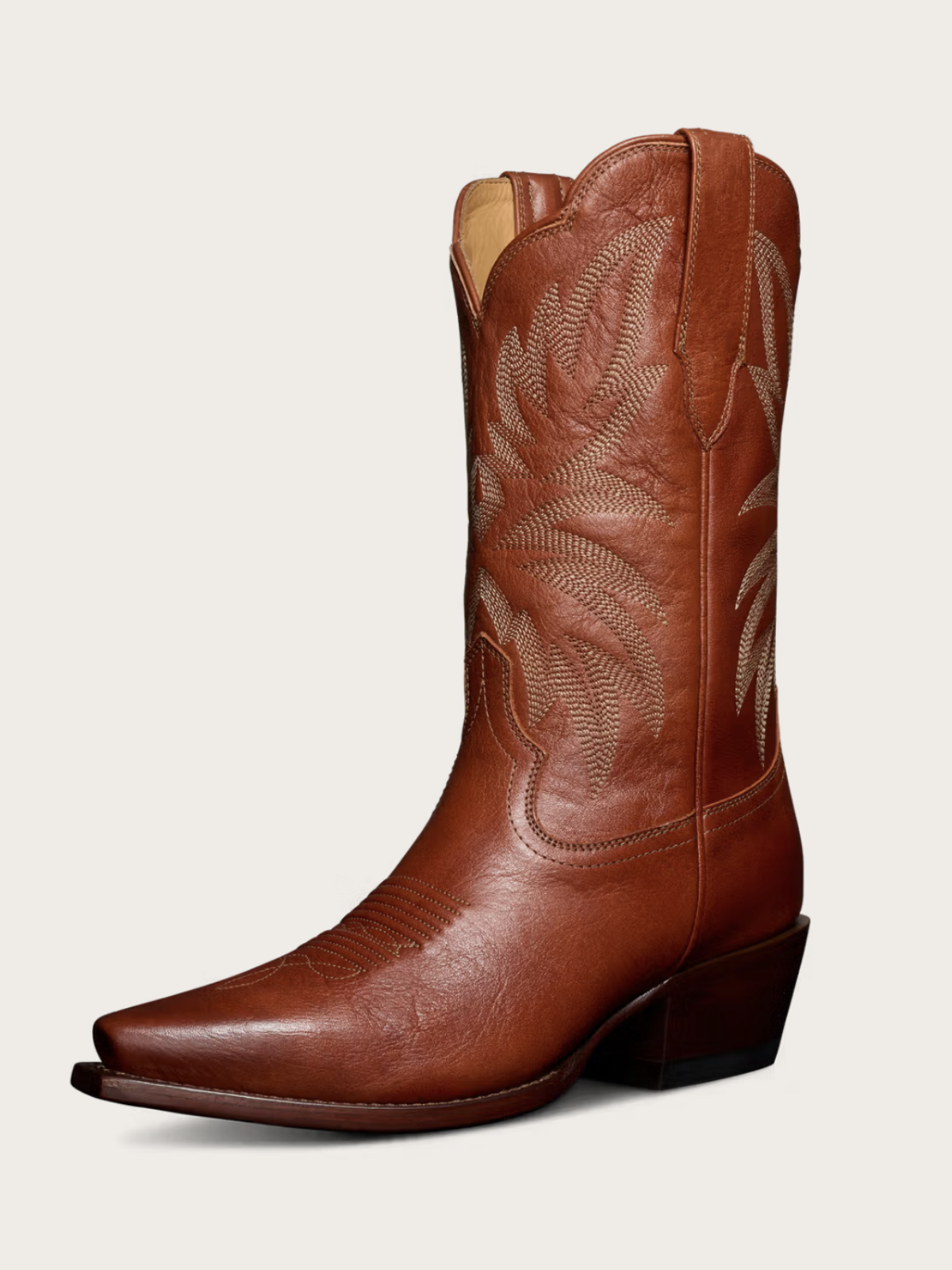 Retro Embroidery Snip-Toe Wide Mid Calf Cowgirl Boots - Brown