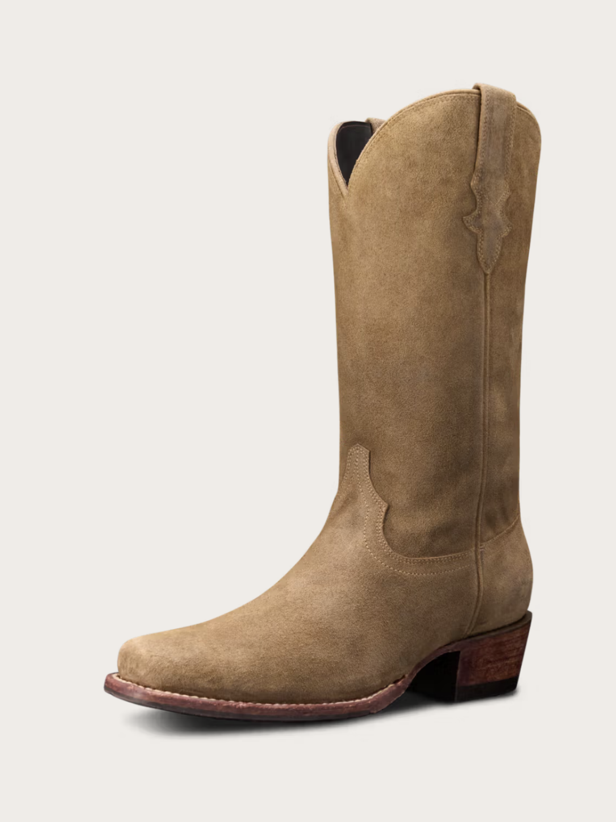 Taupe Faux Suede Square-Toe Western Mid Calf Cowgirl Boots