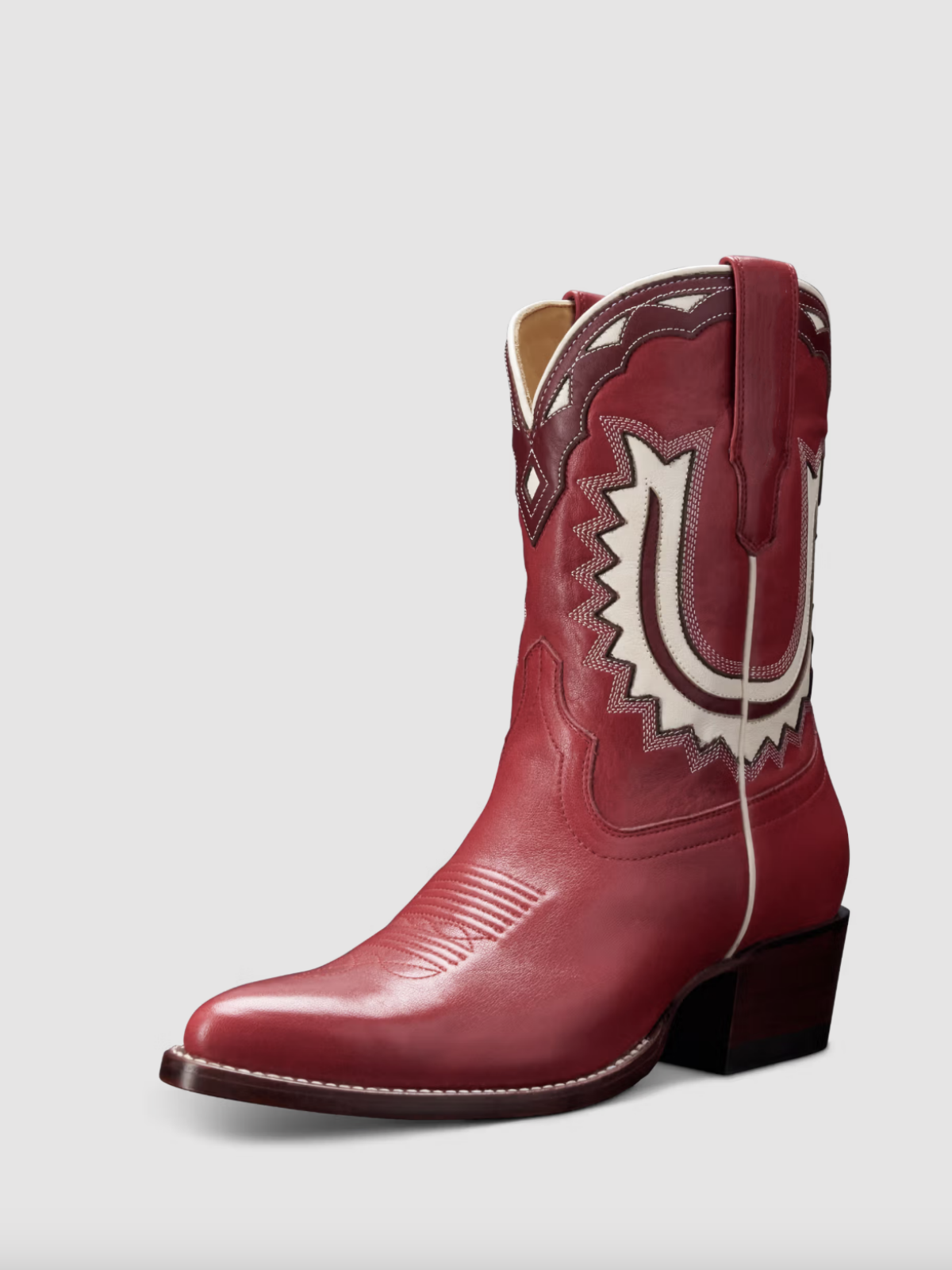 Crimson Almond-Toe Horseshoe Inlay Cowgirl Ankle Boots
