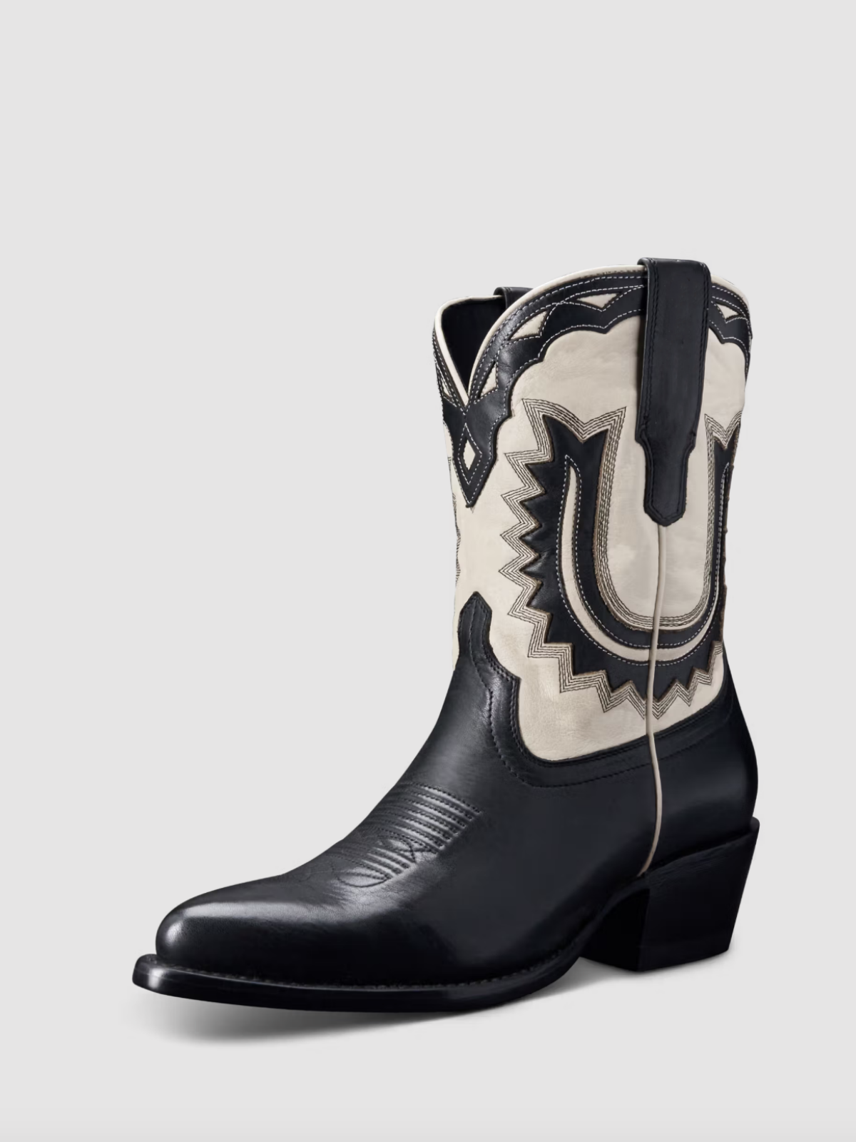 Black Almond-Toe Horseshoe Inlay Ankle Cowgirl Boots