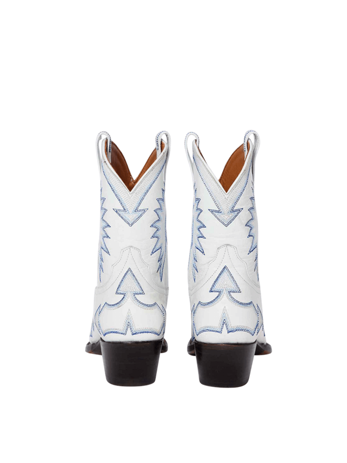 Jagged Embroidery Snip-Toe Ankle Cowgirl Boots - White