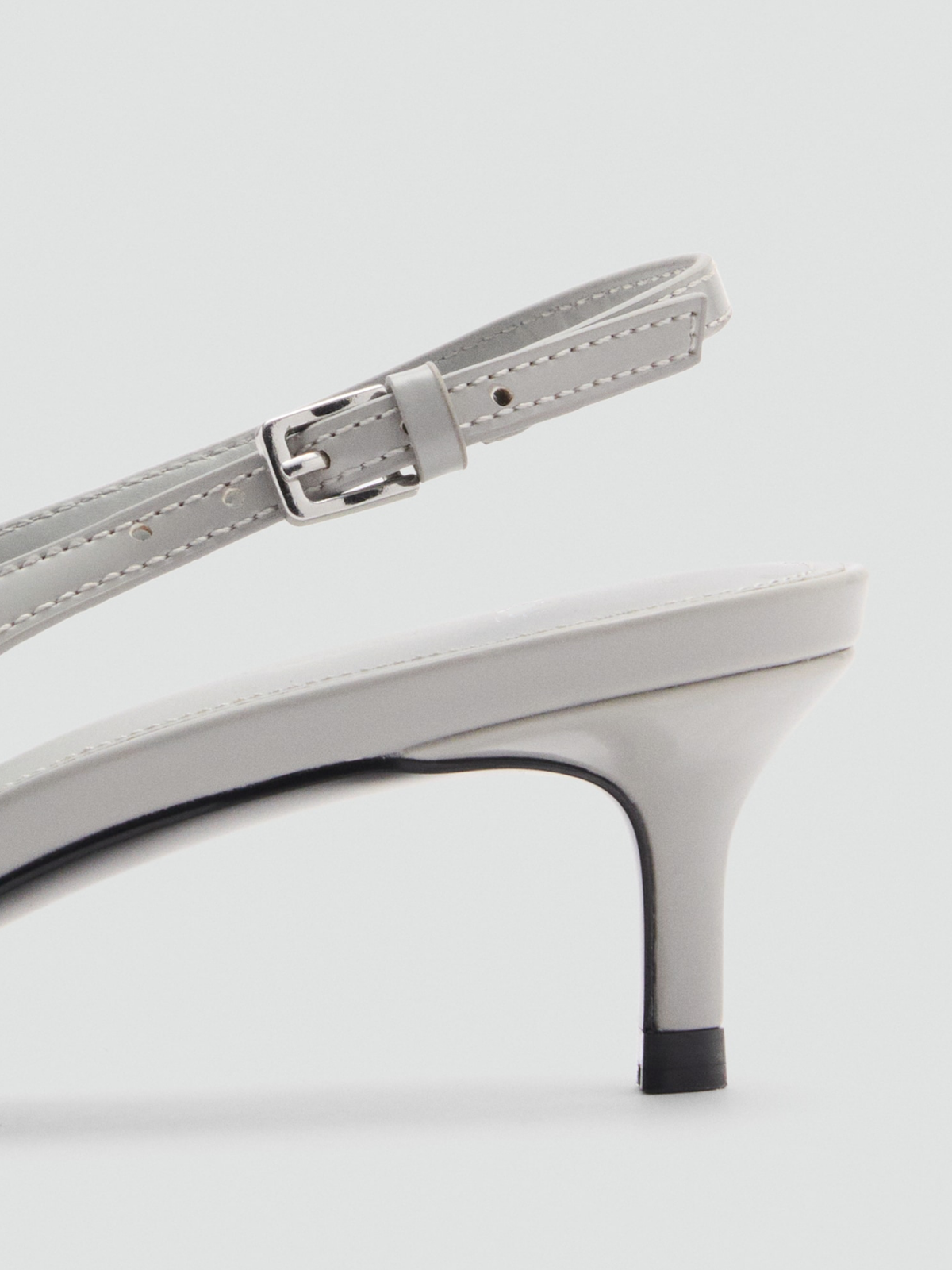 Gray Pointed-Toe Fringe Detail Cutout Slingback Kitten Heels