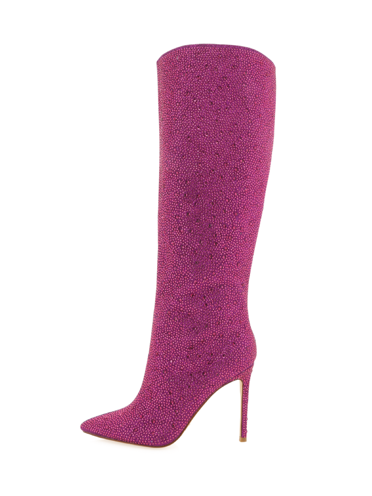 Metallic Fuchsia Pointed-Toe Rhinestone Wide Knee High Stiletto Boots