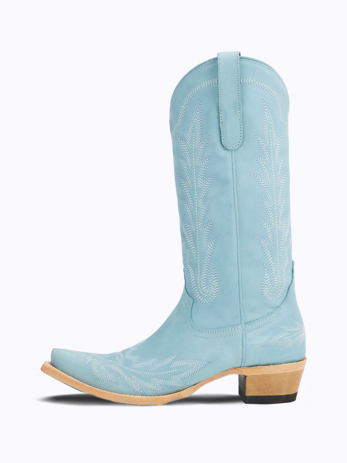 Powder Blue Snip-Toe Embroidery Mid Calf Western Boots For Women