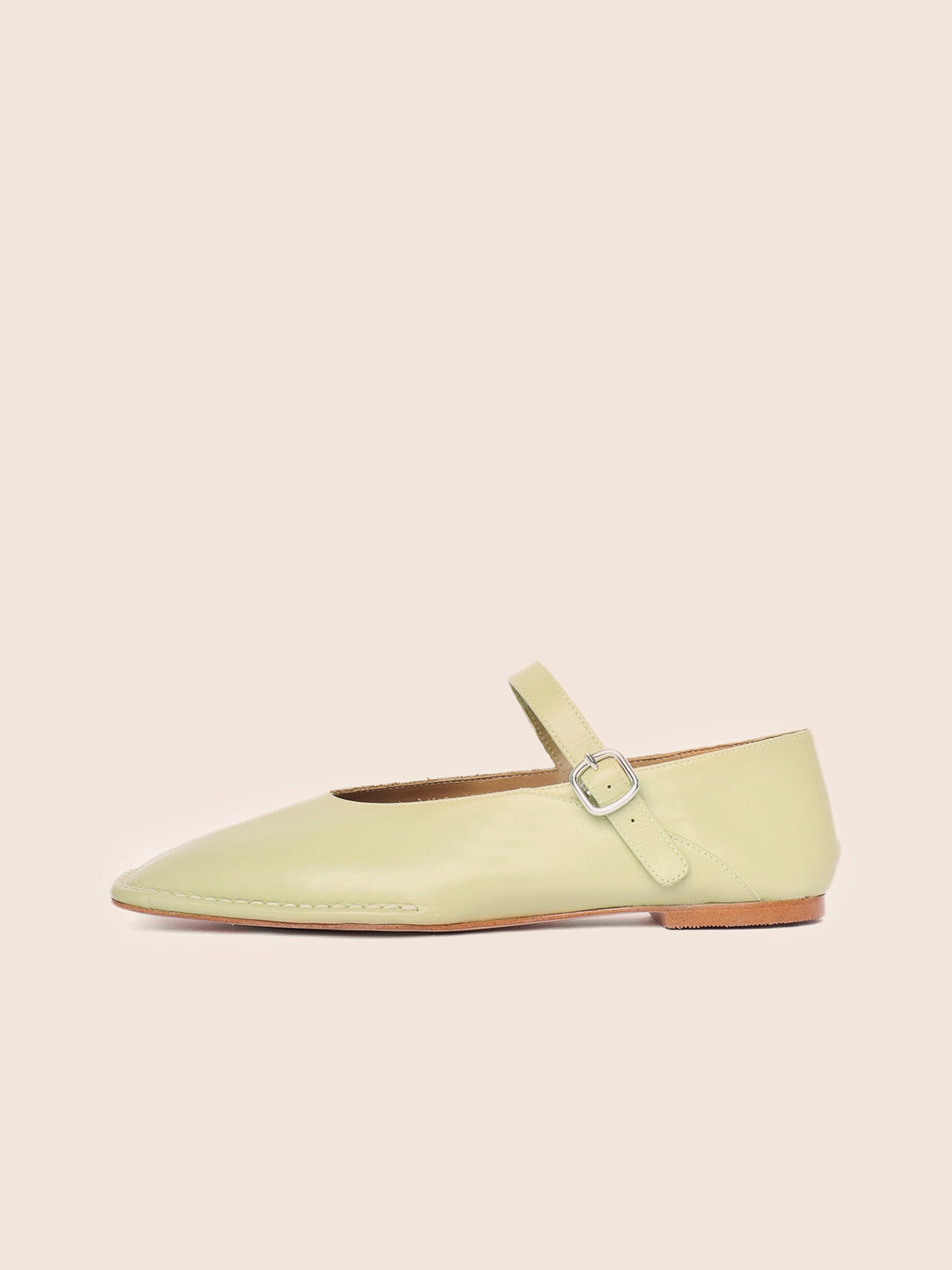 Cream Square-Toe Buckle Mary Jane Ballet Flats