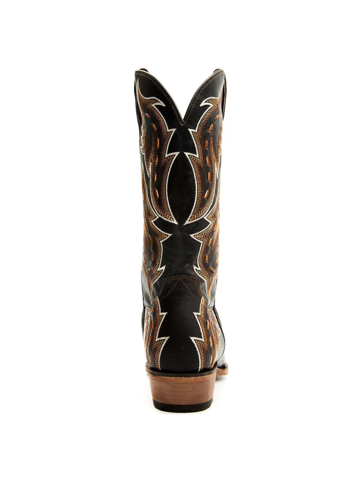 Black Snip-Toe Embroidery And Running Stitching Mid Calf Cowgirl Boots