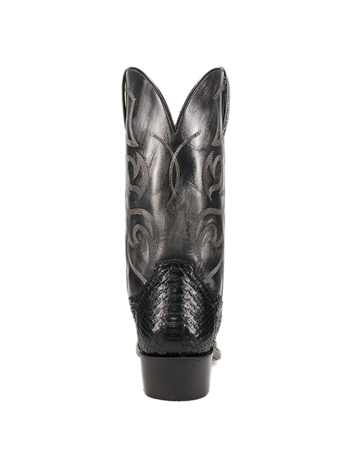 Contrast Charcoal And Snakeskin Print Snip-Toe Embroidery Mid Calf Cowgirl Boots