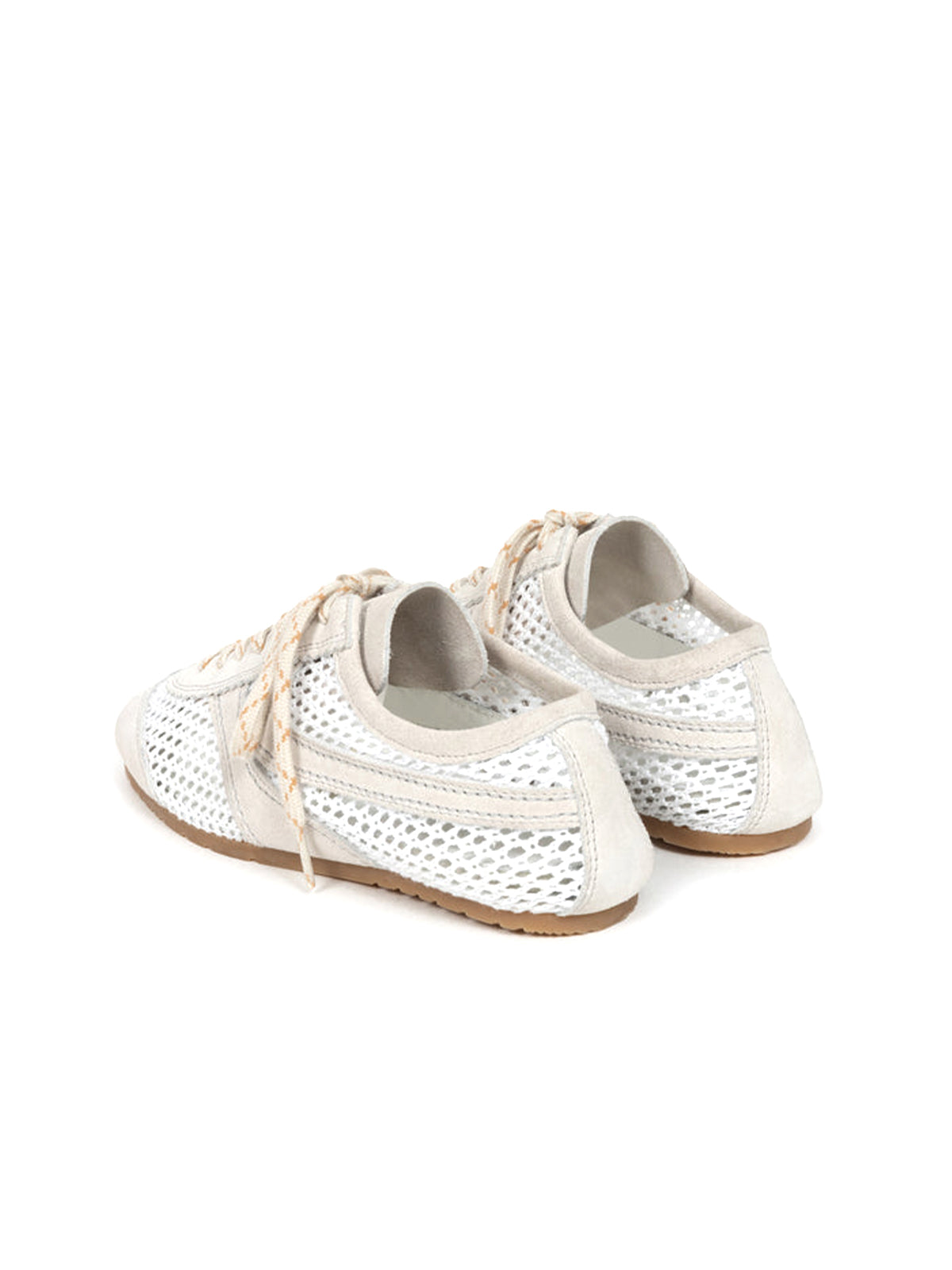 White Faux Suede And Mesh Square-Toe Lace-Up Sneakers Flats