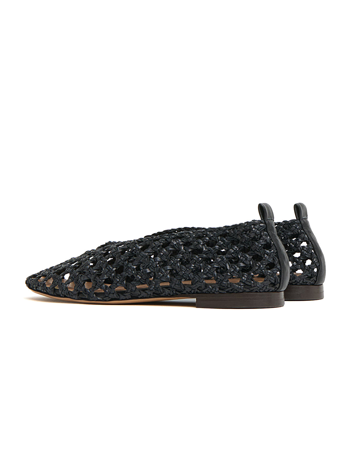 Black Woven Vegan Leather Round-Toe Simple Slip-On Flats