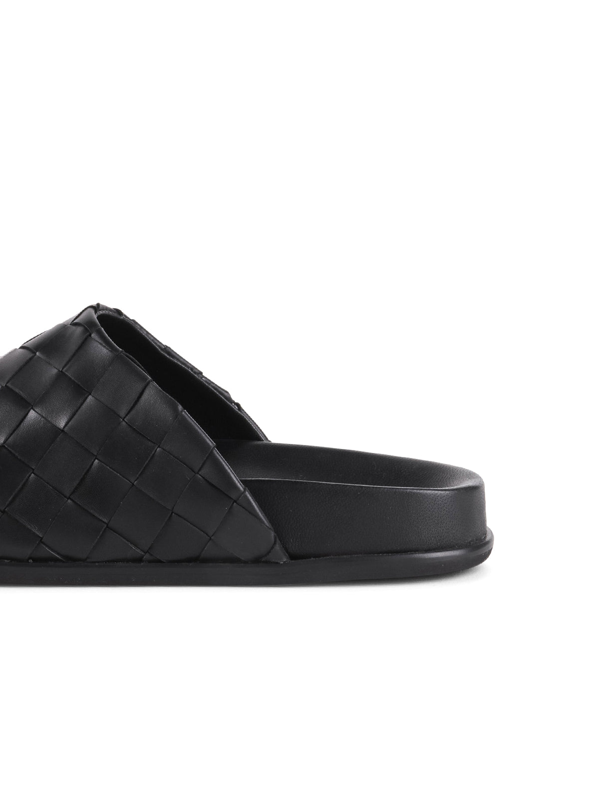 Black Woven Vegan Leather Square-Toe Backless Slip-On Chic Flats