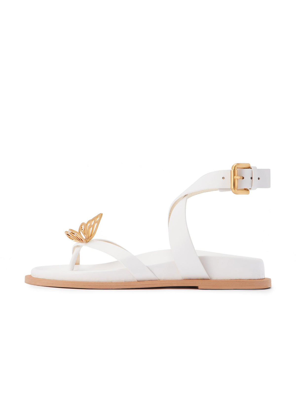White Round-Toe Front Butterfly Applique Flip Flop Flat Sandals