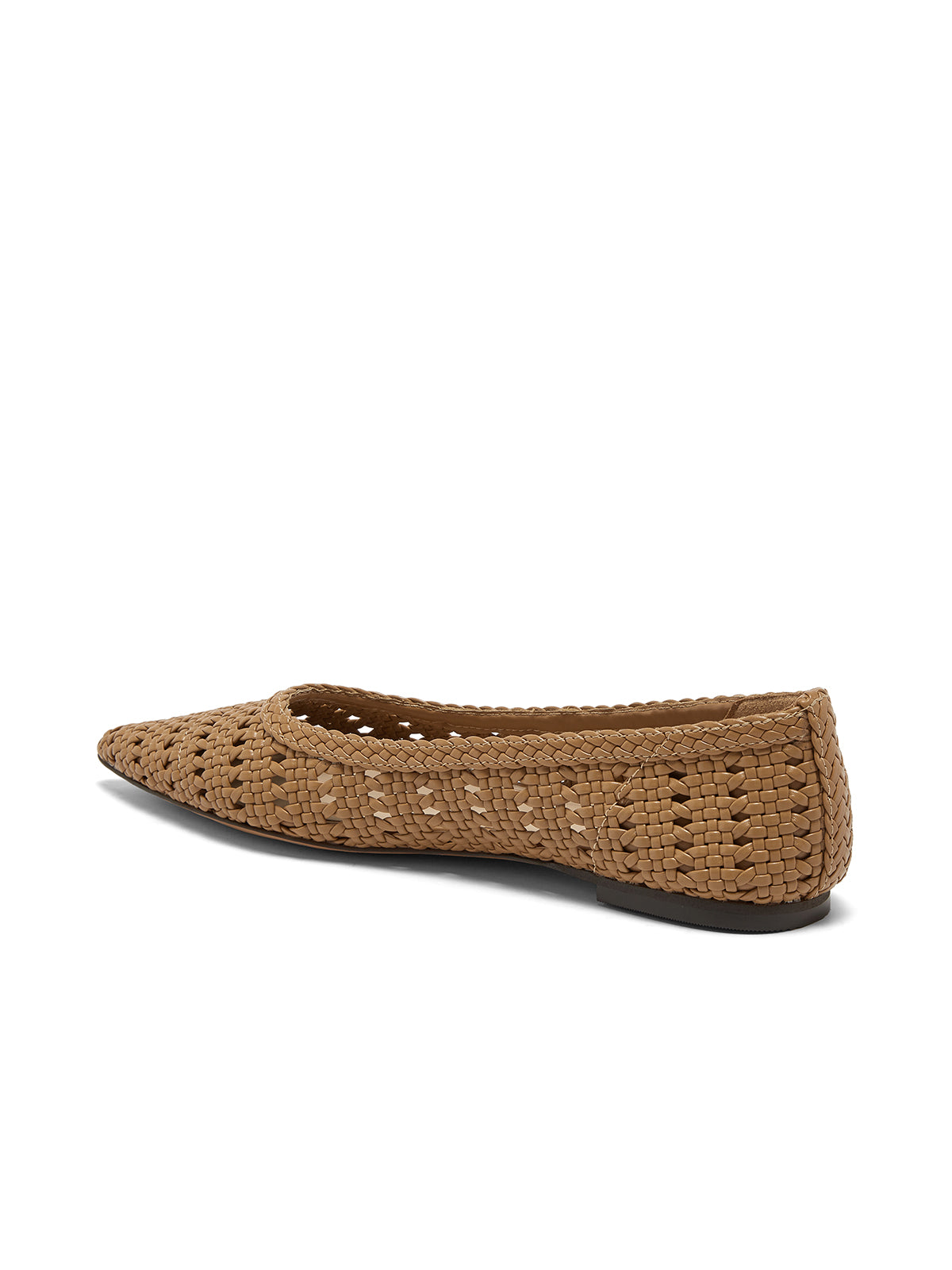 Tan Woven Vegan Leather Pointed-Toe Slip-On Chic Flats