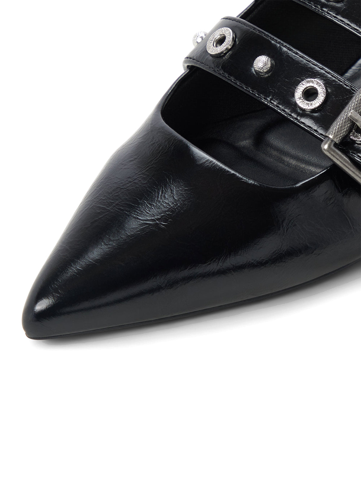 Black Pointed-Toe Double Bridge Straps Slingback Flats