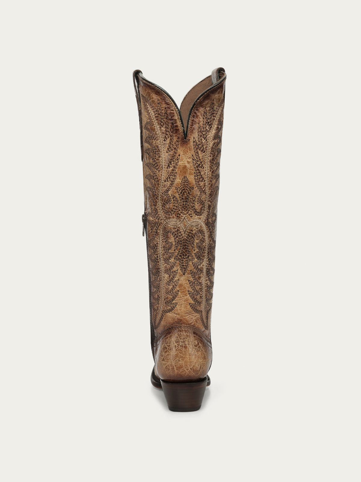Distressed Tan Snip-Toe Embroidery Retro Half-Zip Knee High Cowgirl Boots