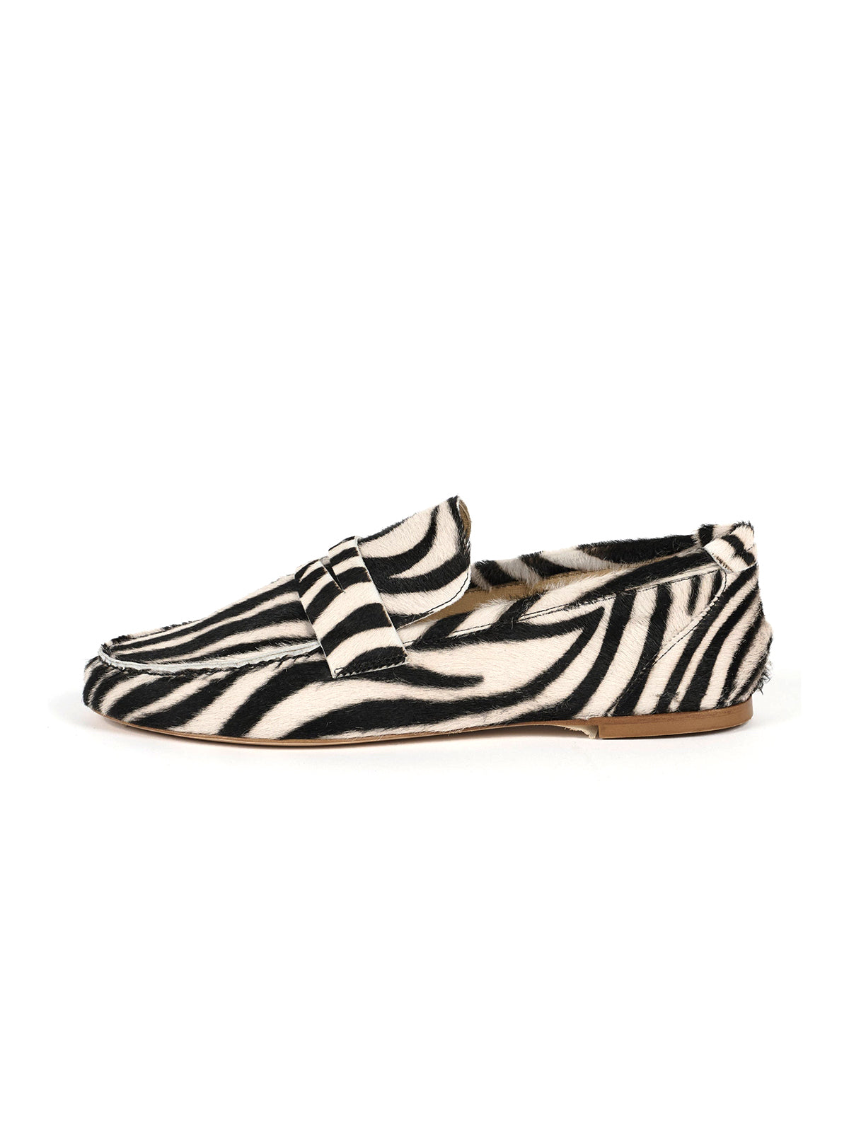 Zebra Print Pony Hair Vegan Leather Round-Toe Slip-On Chic Flats