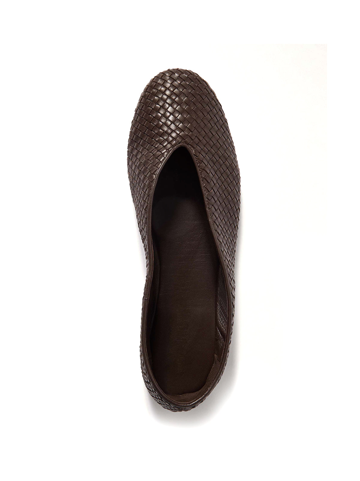 Brown Vegan Leather Woven Round-Toe V-Cut Vamp Flats