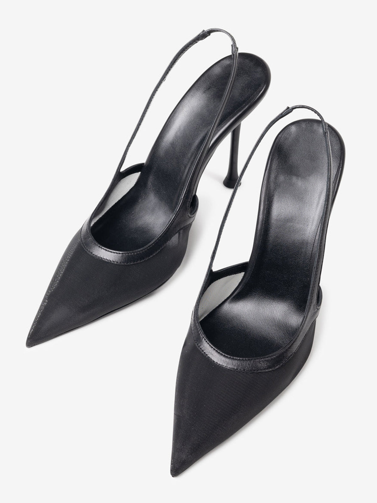 Black Mesh Pointed-Toe Chic Back Strap Pumps High Heels