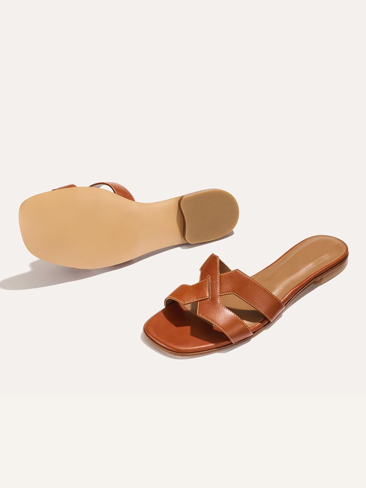 Brown Square-Toe Stylish Backless Sandals Flats
