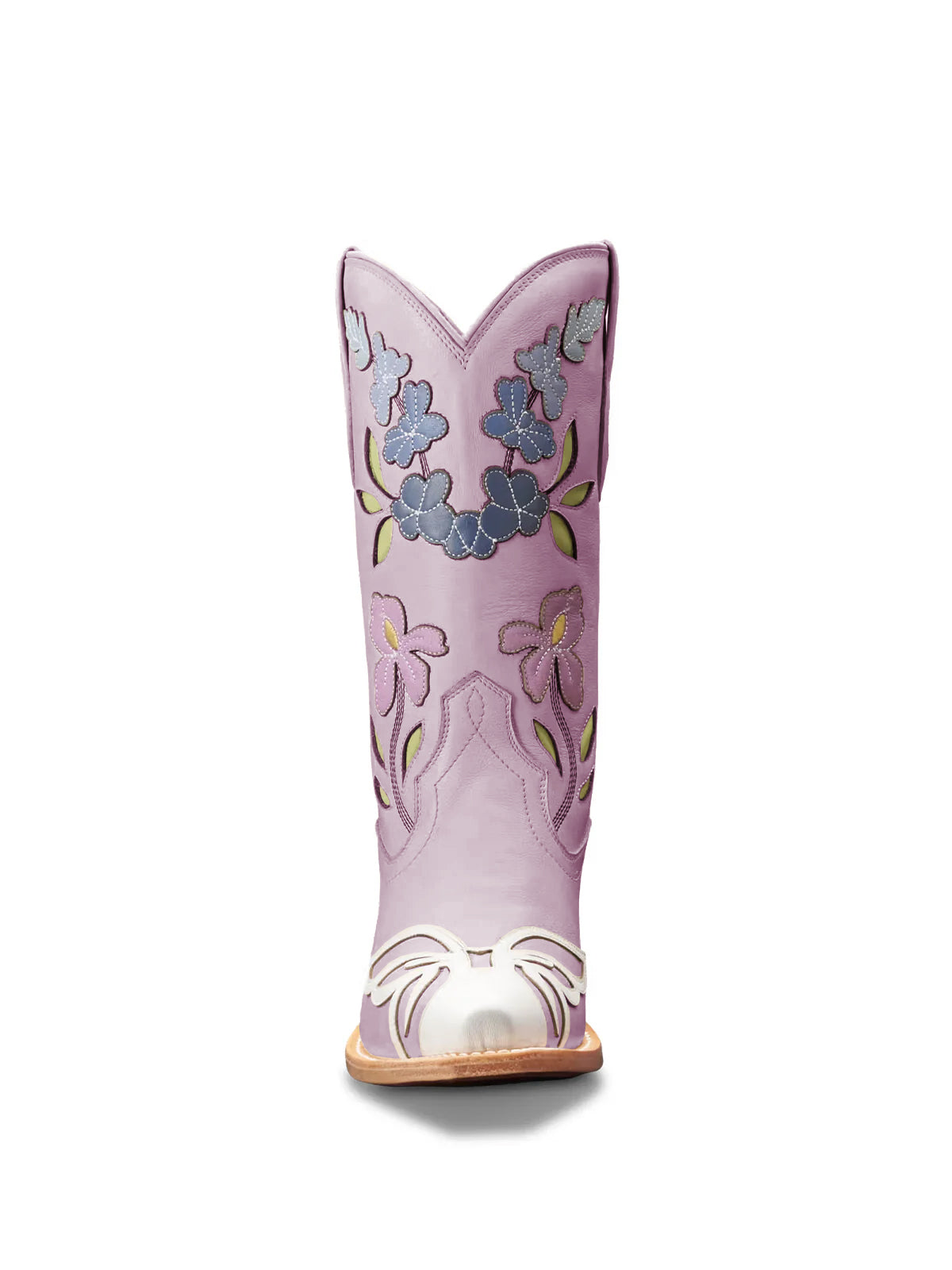 Lavender Snip-Toe Flower Applique Mid Calf Pull On Cowgirl Boots