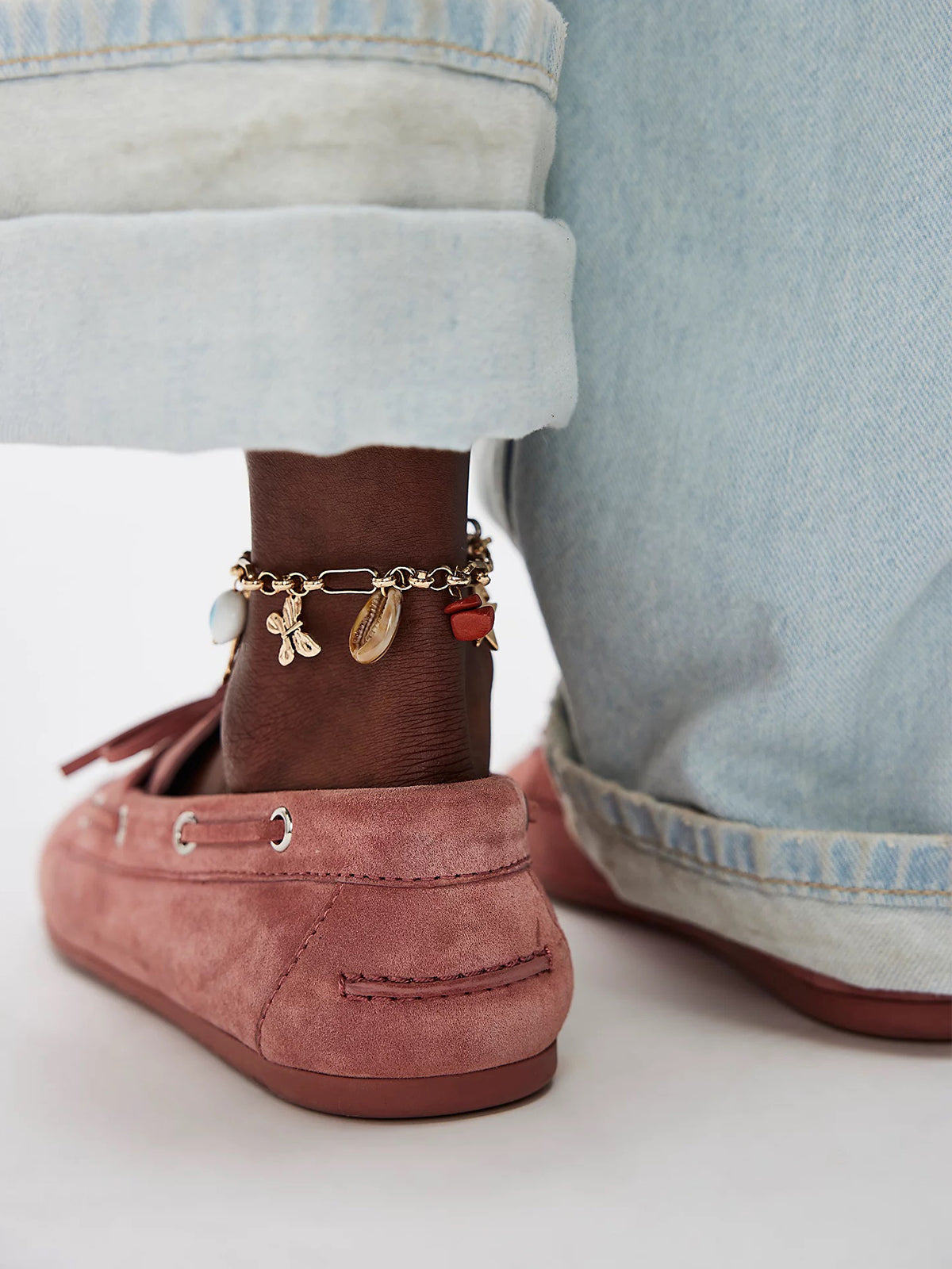 Distressed Pink Faux Suede Round-Toe Lace-Up Boat Shoes Flats