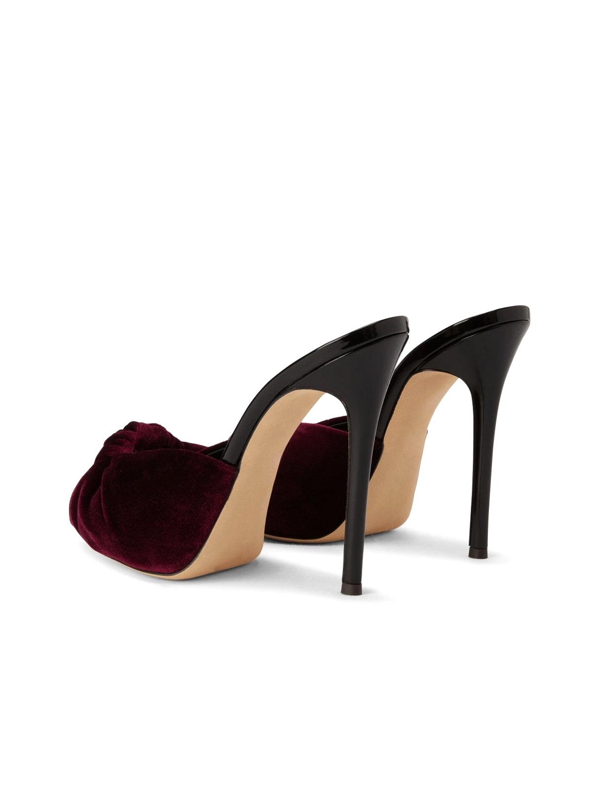 Burgundy Velvet Peep Round-Toe Backless Slip-On High Heels