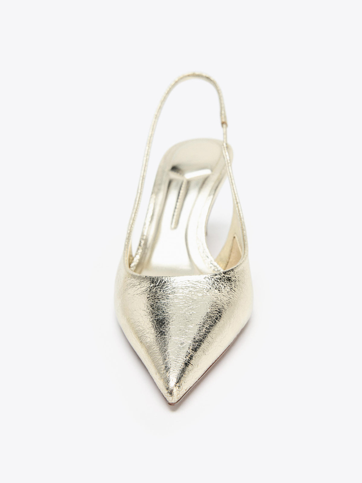 Metallic Gold Pointed-Toe Slip-On Slingback Kitten Heels