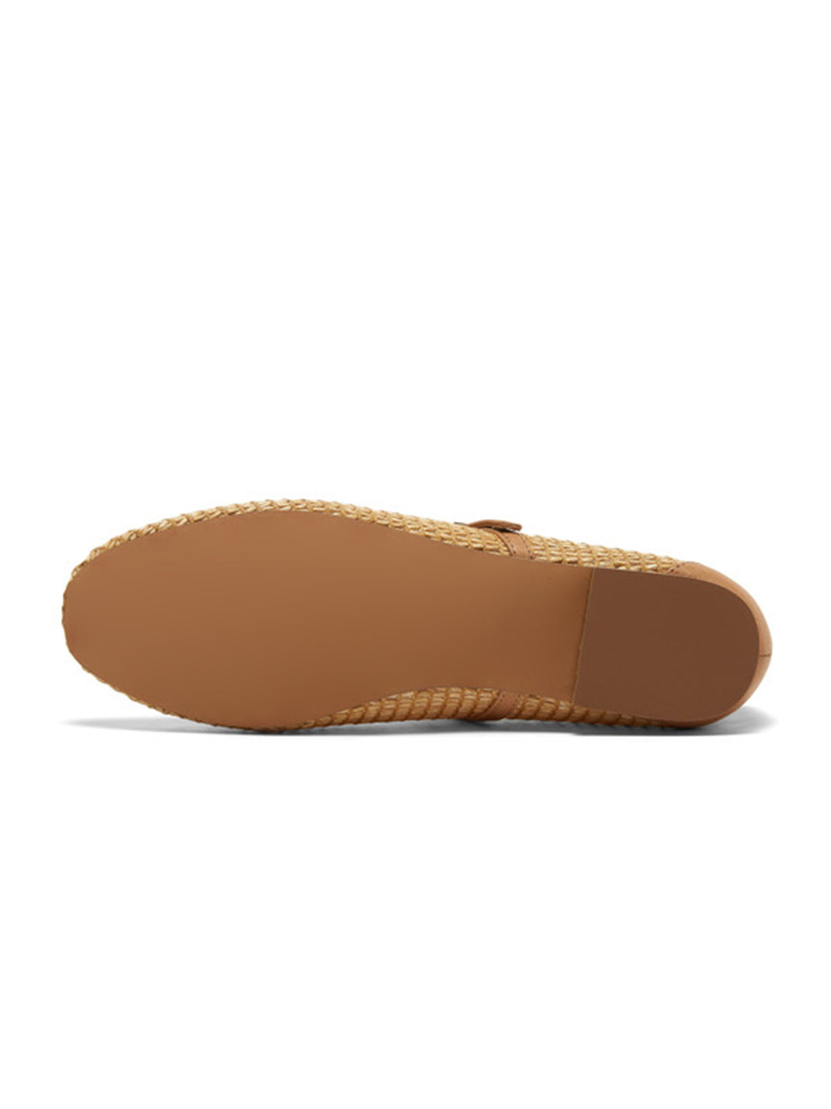 Tan Grass Woven Round-Toe Bridge Strap Chic Flats