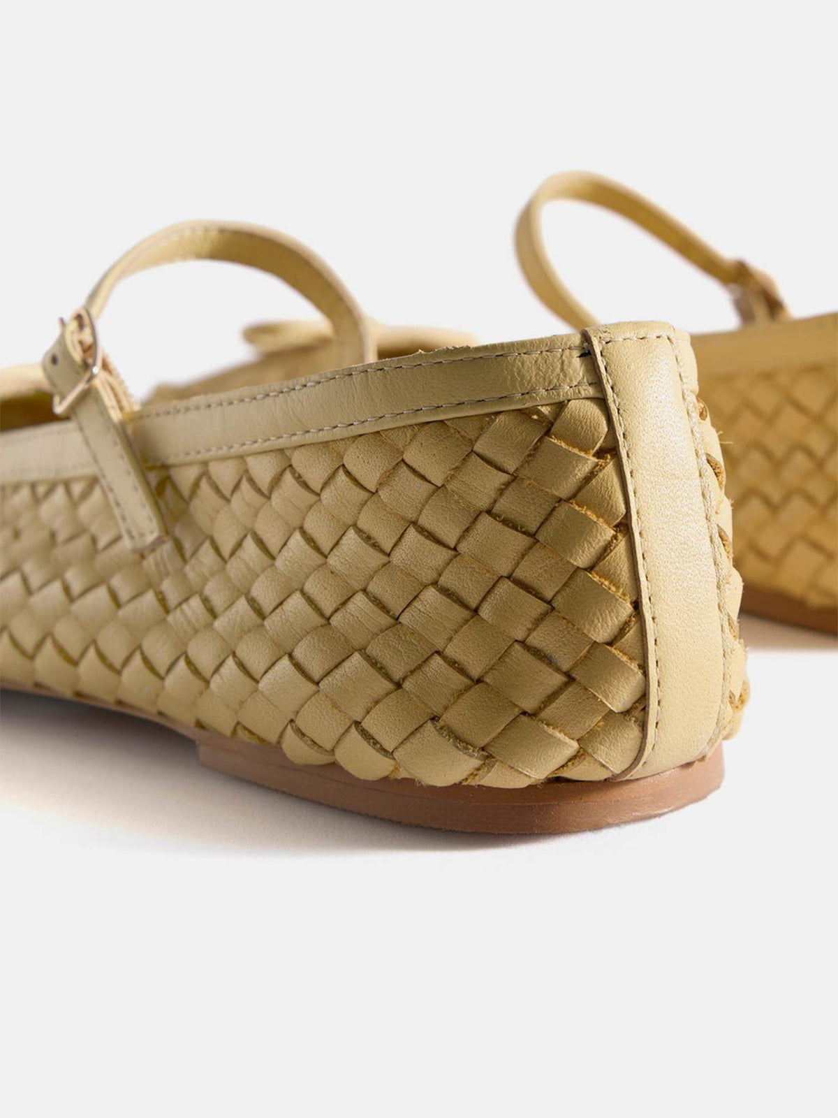 Yellow Woven Vegan Leather Square-Toe Front Bow And Mary Jane Flats