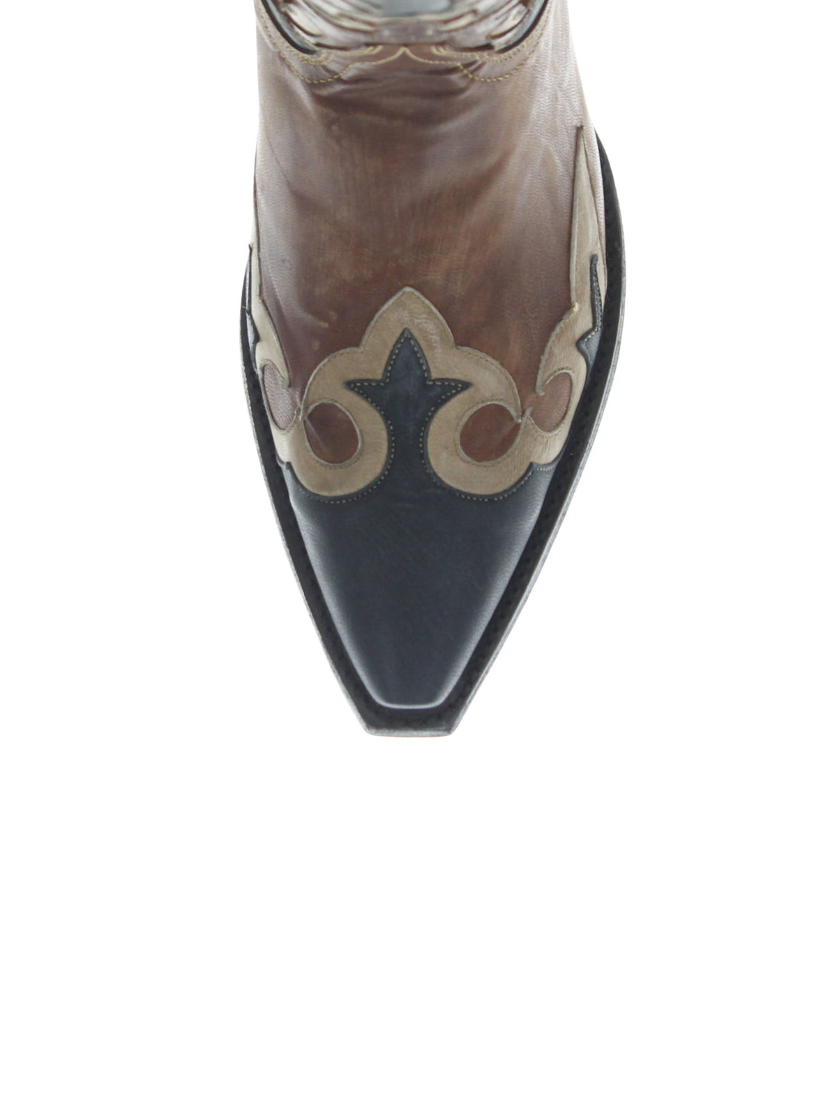 Contrast Double Color Snip-Toe Stitch And Applique Mid Calf Cowgirl Boots