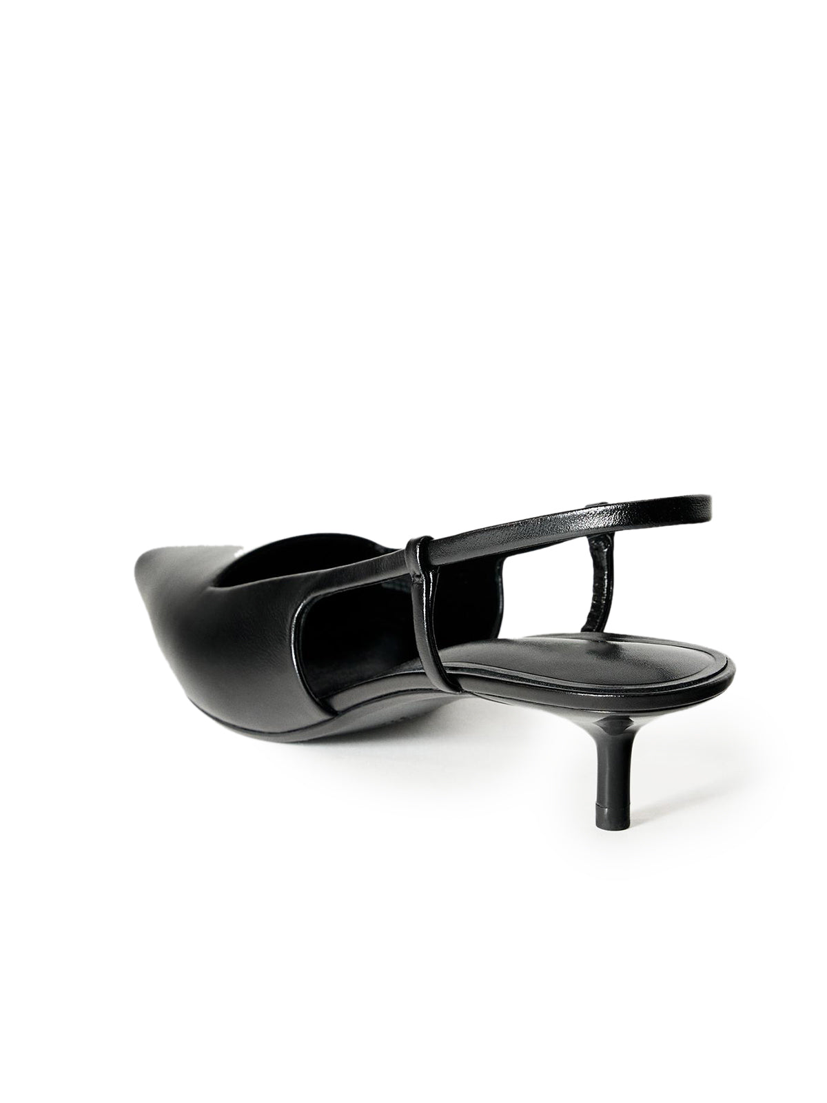 Black Pointed-Toe Back Strap With Elastic Piece Kitten Heels