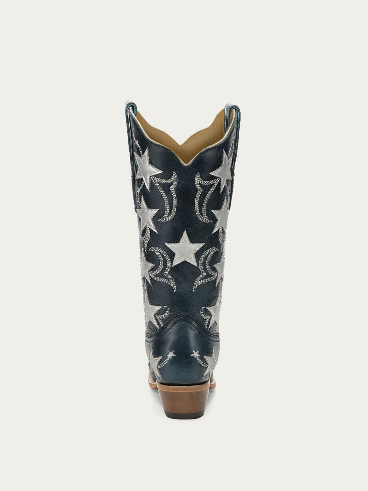 Navy Snip-Toe Chic Stars Inlay With Embroidery Mid Calf Cowgirl Boots