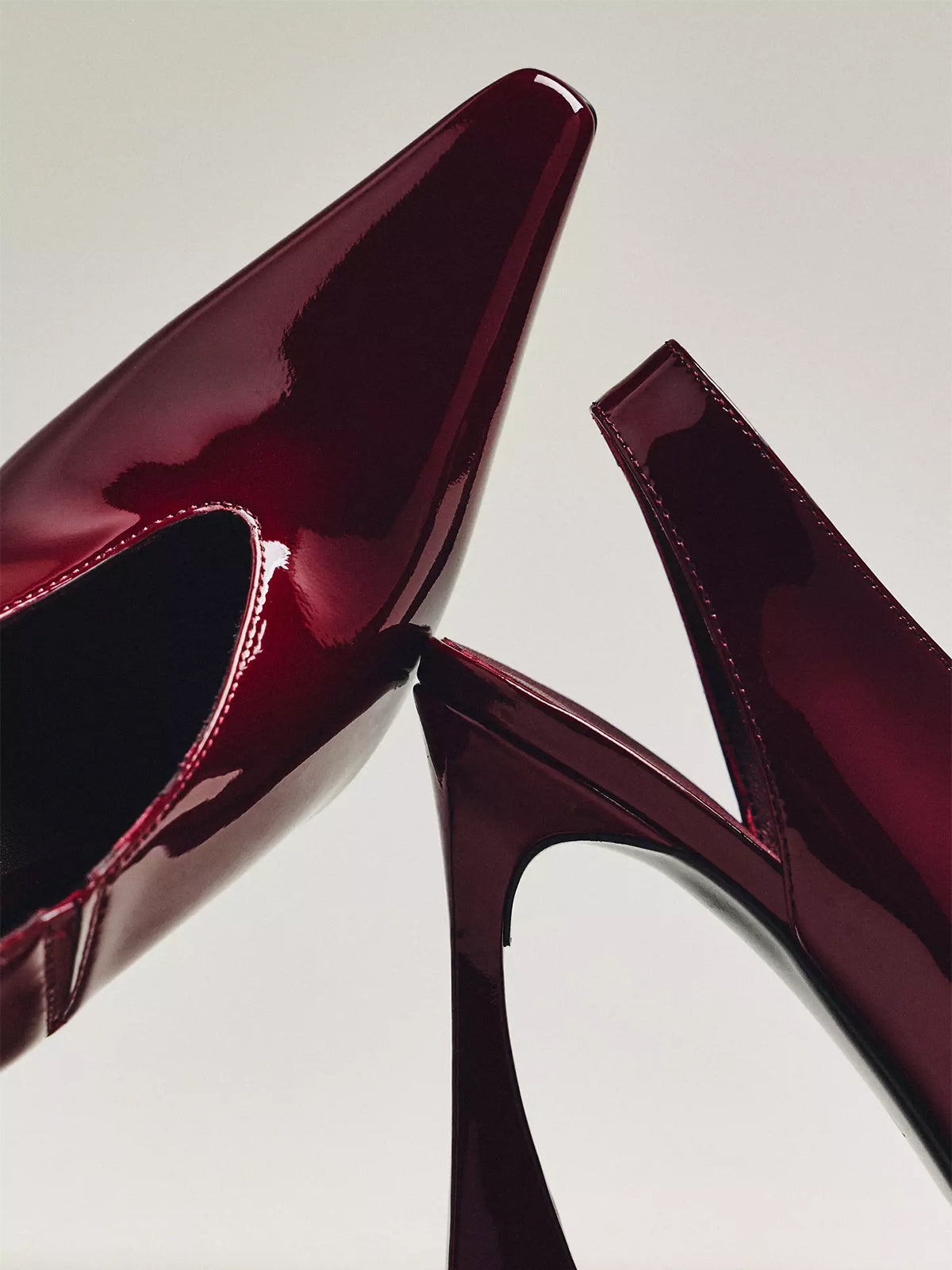 Patent Burgundy Pointed-Toe Thick Slingback High Heels