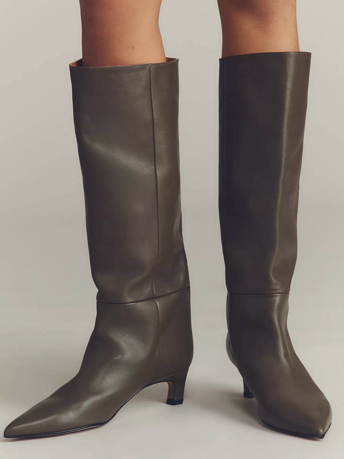 Wide Calf Pointed-Toe Simple Knee High Tall Stiletto Boots - Dark Green