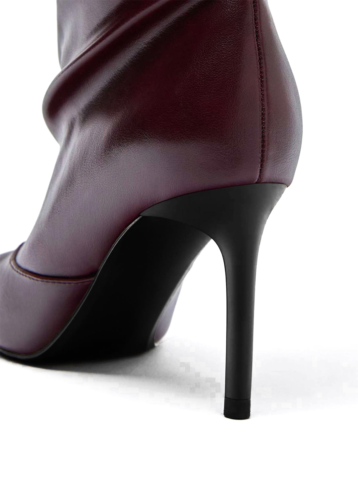 Burgundy Pointed-Toe Slouchy Wide Calf Knee High Stiletto Boots